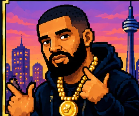 8-bit portrait inspired by Drake the rapper
