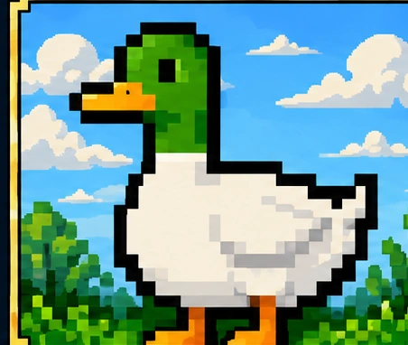 8-bit illustration of the original Duge duck meme